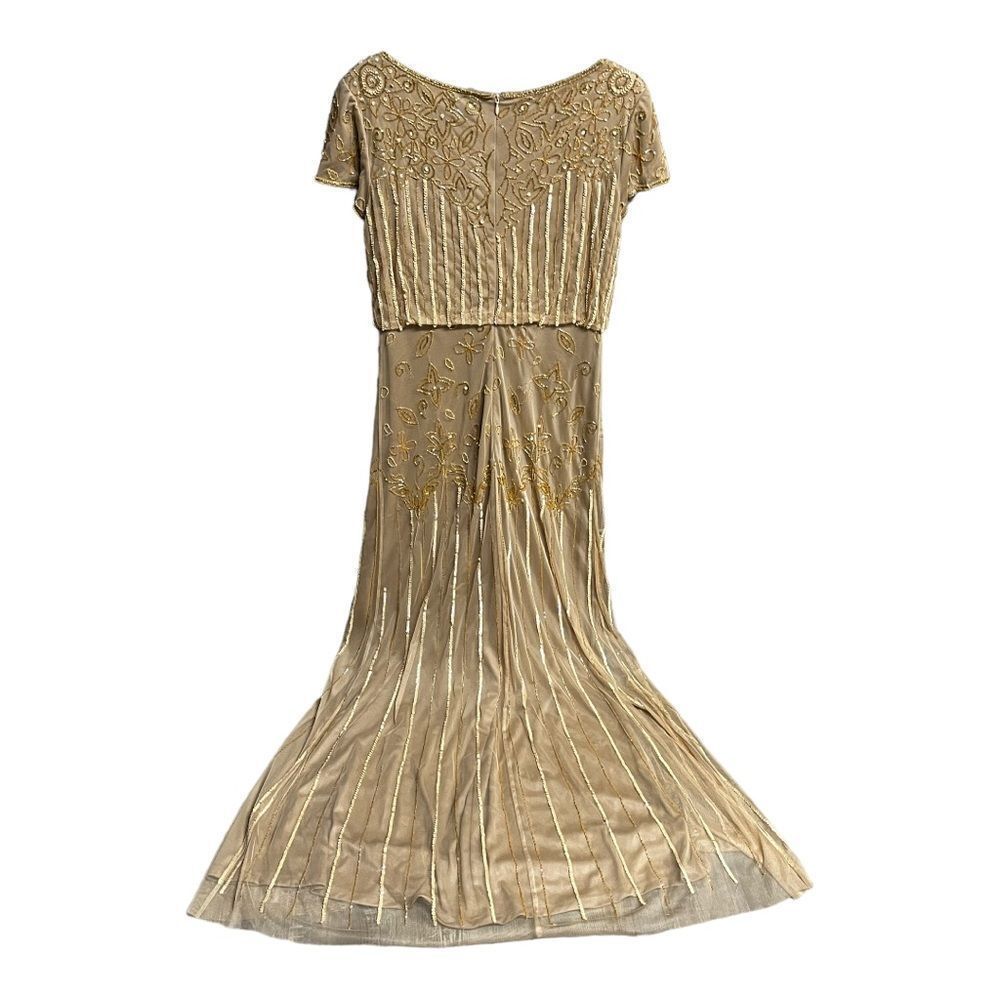 Adrianna Papell Boat Neck embellished mesh blouson tan evening formal dress sz 6 - Picture 5 of 10